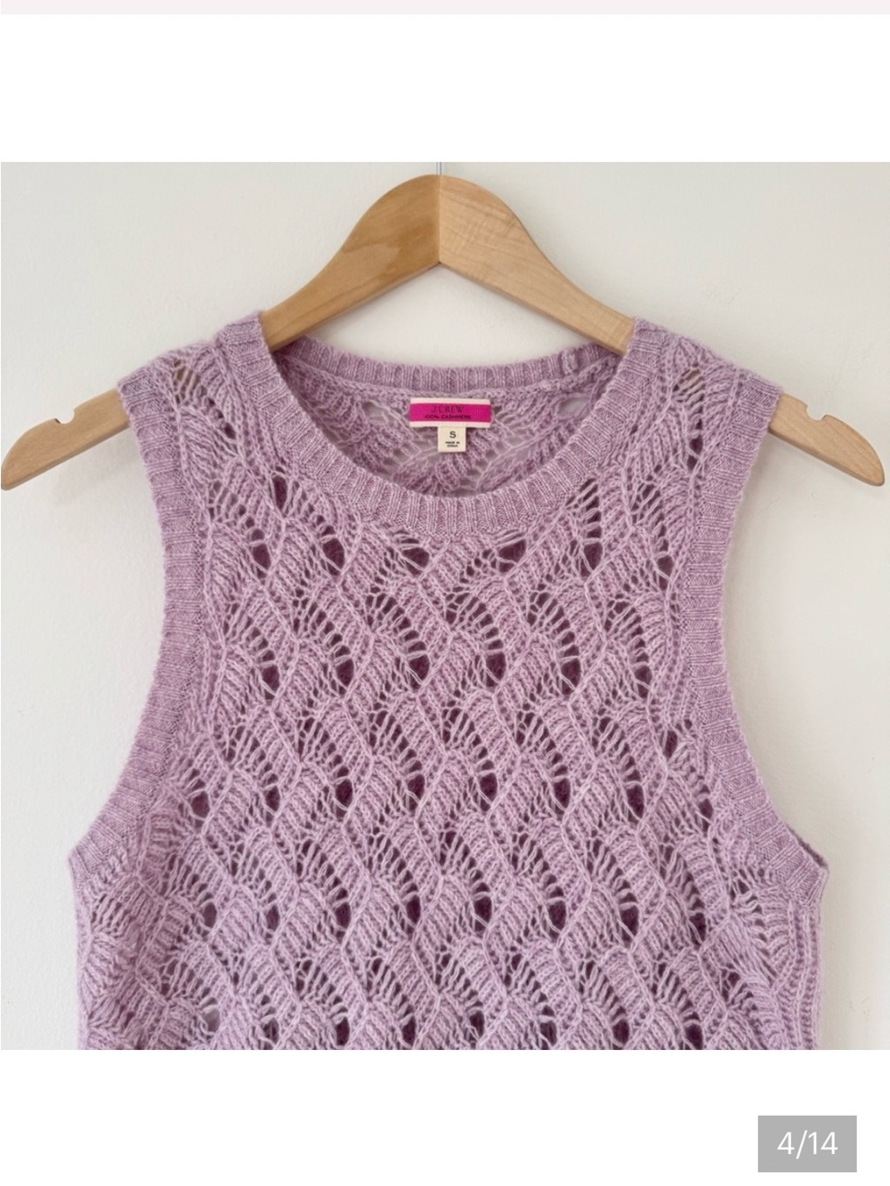 J.Crew Cashmere Pointelle 100% Cashmere Sweater Shell in Heather Orchid, Size S - Picture 4 of 4